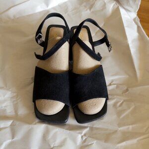 Clarks Sheer 65 Heeled Sandal in Black Suede